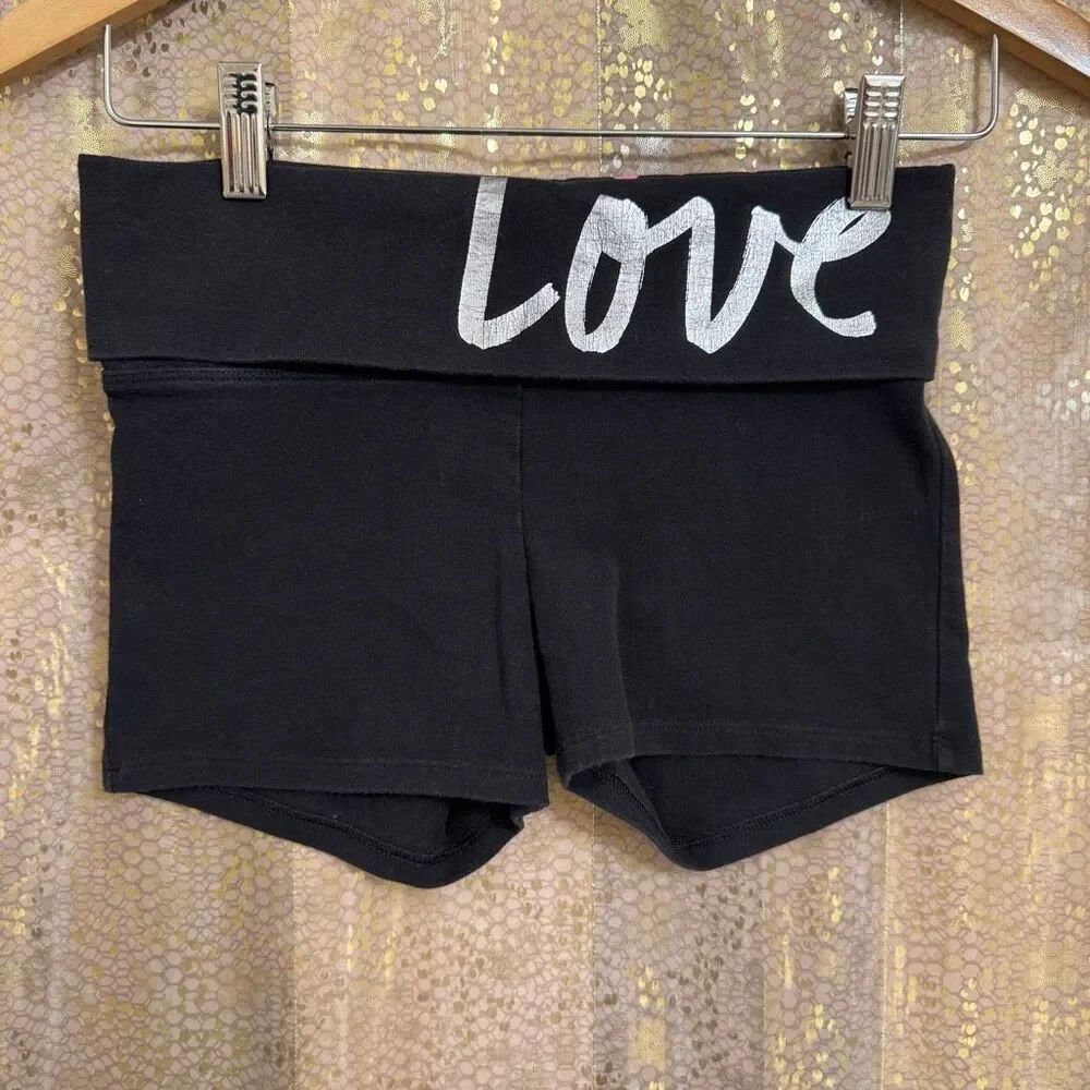 PINK Victorias Secret Vintage RARE Y2K Black Love Pink Foldover Booty Shorts XS